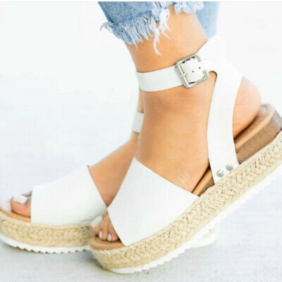 espadrille platform sandals white